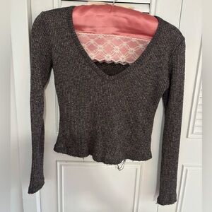 Grey and black long sleeve top, size small